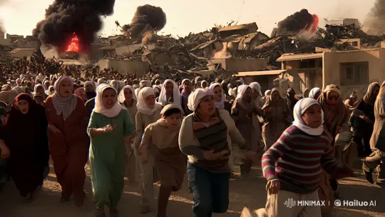 Palestinian Families Fleeing Destruction in Desperate Exodus – AI Generated Video | Hailuo AI