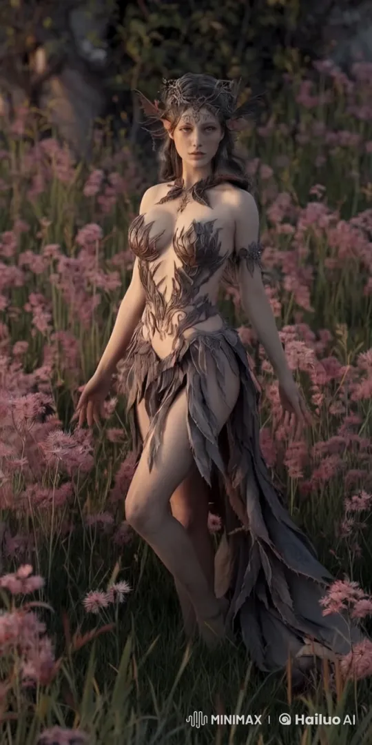 Mystical Figure in Enchanted Meadow Walk – AI Generated Video | Hailuo AI