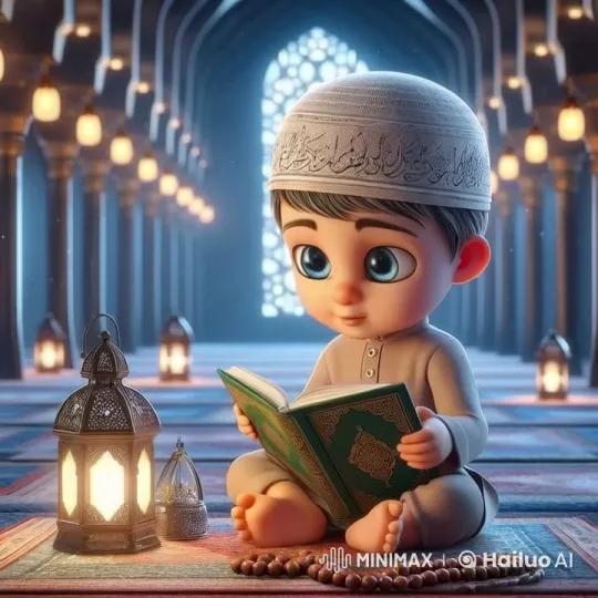 Boy Reads Sacred Book in Illuminated Mosque – AI Generated Video | Hailuo AI