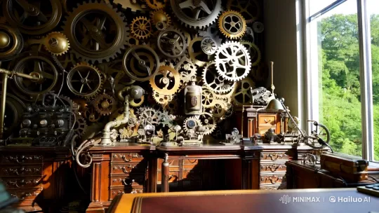 Steampunk Office: Gears Meets Nature's Serenity – AI Generated Video | Hailuo AI