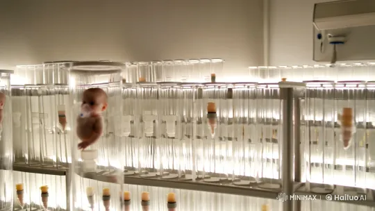 Futuristic Nursery with Babies in Test Tubes – AI Generated Video | Hailuo AI