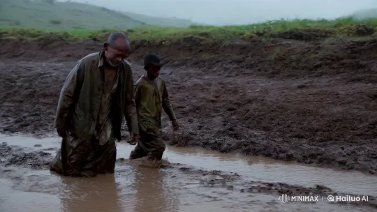 Ethiopian Farmer's Journey in Rainy Mud – AI Generated Video | Hailuo AI