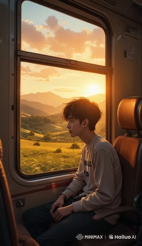 Tranquil Train Journey Through Sunset Countryside – AI Generated Video | Hailuo AI