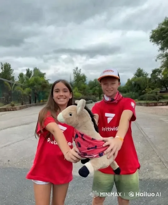 Children Playing with Stuffed Donkey in Outdoor Setting – AI Generated Video | Hailuo AI