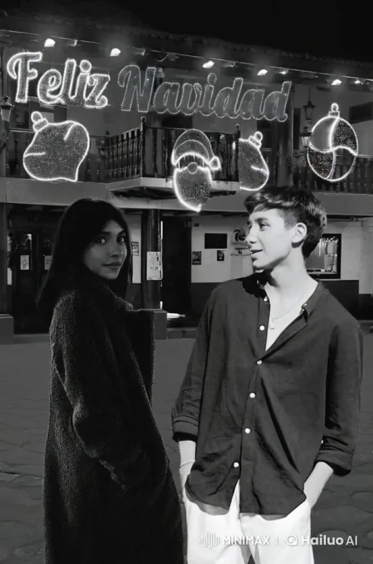 Holiday Romance: Couple's Tender Kiss Under Christmas Lights – AI Generated Video | Hailuo AI