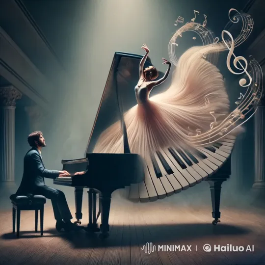 Pianist and Dancer Unite in Dreamy Melodic Performance – AI Generated Video | Hailuo AI