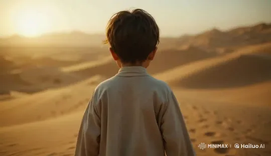Child's Tranquil Desert Journey at Sunset – AI Generated Video | Hailuo AI