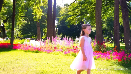 Girl Walks Through Lush, Sunlit Park – AI Generated Video | Hailuo AI