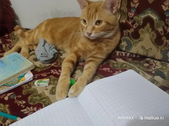 Ginger Cat Mimics Writing and Erasing on Notebook – AI Generated Video | Hailuo AI