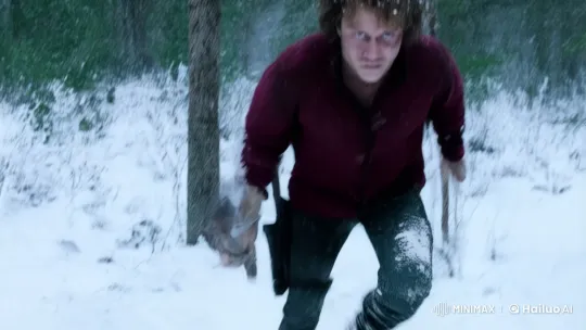 Determined Man in Snowy Forest with Axe – AI Generated Video | Hailuo AI