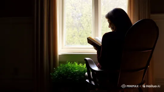 Woman Reading in a Rocking Chair, Obscured by Backlight – AI Generated Video | Hailuo AI