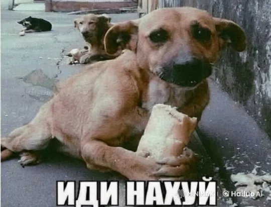Stray Dog Struggles to Eat Bread on Sidewalk – AI Generated Video | Hailuo AI