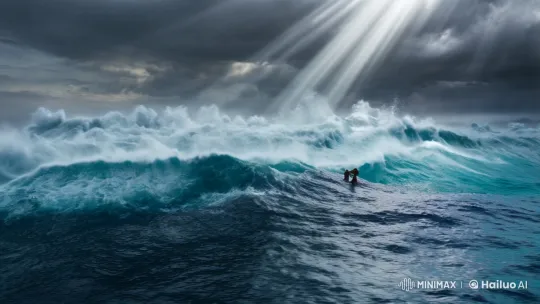 High-Aesthetic Film: Carlos vs. Zeus in a Stormy Sea Confrontation – AI Generated Video | Hailuo AI