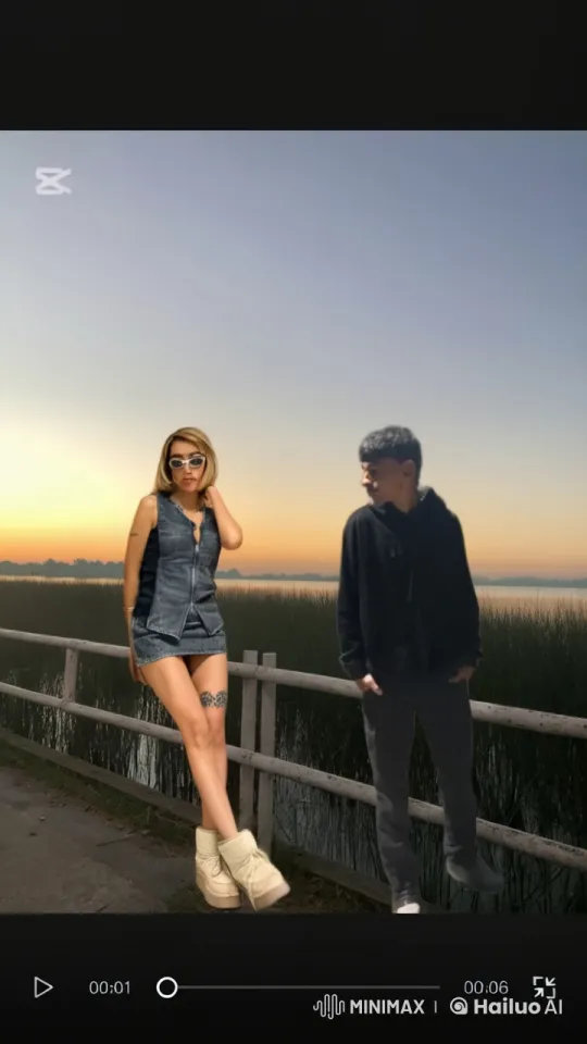 Romantic Sunset Interaction Between a Woman and a Man – AI Generated Video | Hailuo AI