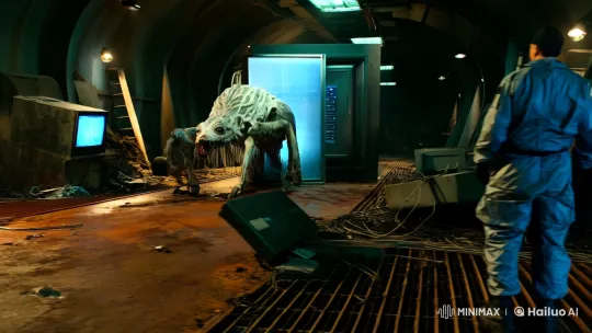 Mutant Guarding Data Vault in Abandoned Bunker Hall – AI Generated Video | Hailuo AI