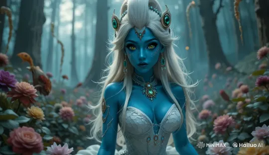 Mystical Forest with Enchanted Blue-skinned Woman – AI Generated Video | Hailuo AI