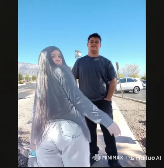Girl Hugs Boy Affectionately on Sidewalk – AI Generated Video | Hailuo AI