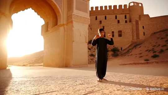 Omani Youth Performs Ritual at Bahla Fort – AI Generated Video | Hailuo AI