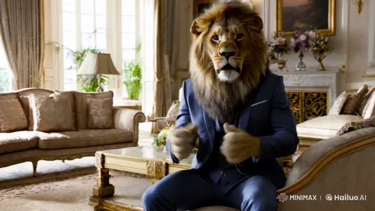Lion in Suit Delivers Sophisticated Monologue in Grand Living Room – AI Generated Video | Hailuo AI