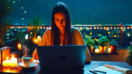 Cozy Night Study Session with Gentle Rain and Candles – AI Generated Video | Hailuo AI