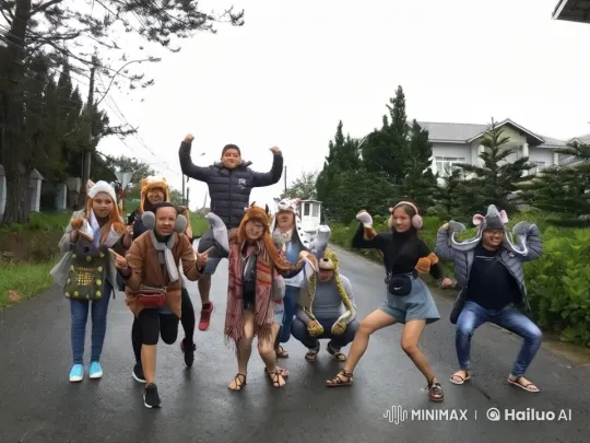Friends Mimic Animals and Practice Kungfu on Wet Road – AI Generated Video | Hailuo AI