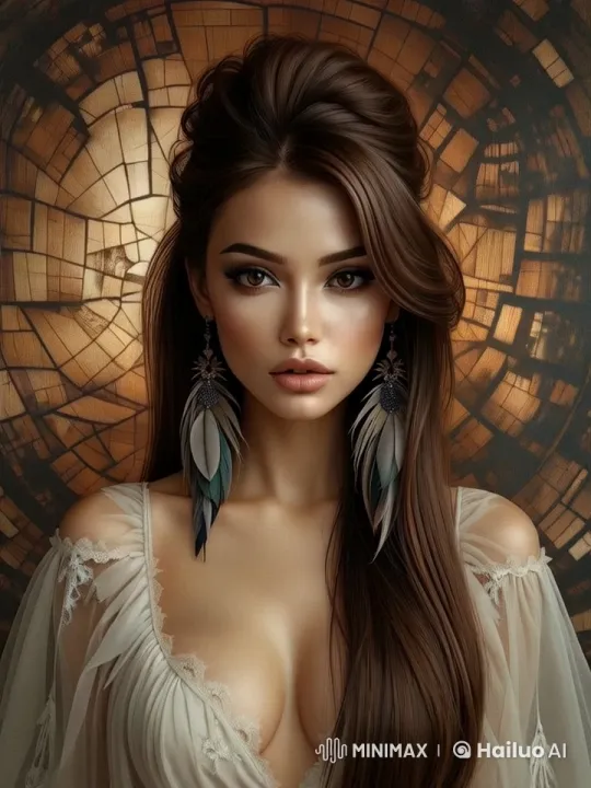 Elegant Woman in Lace and Feathers with Serene Mood – AI Generated Video | Hailuo AI