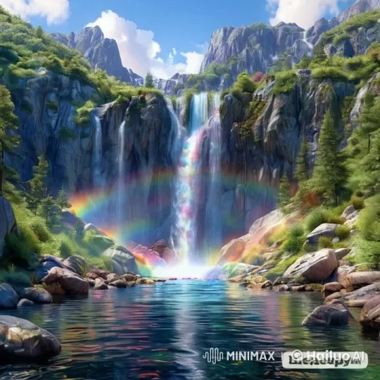 Neon Butterflies Form 'I Love You' Over Rainbow Waterfall – AI Generated Video | Hailuo AI