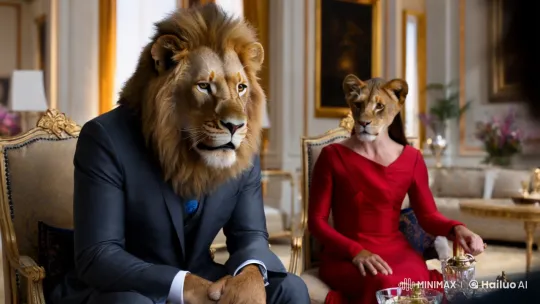 Anthropomorphic Lion in Elegant Living Room Scene – AI Generated Video | Hailuo AI