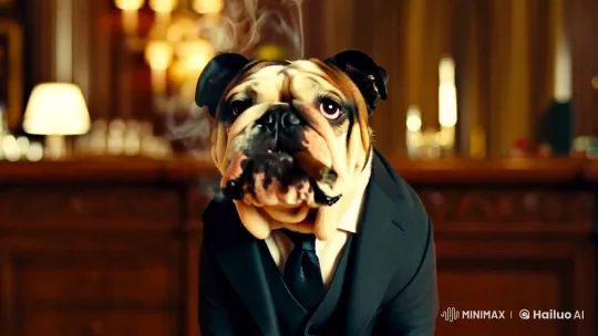 English Bulldog in Sophisticated Suit with Cigar in Opulent Setting – AI Generated Video | Hailuo AI