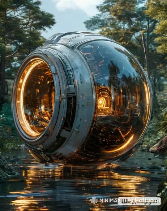 Futuristic Wheel Advances Through Lush Forest Waterway – AI Generated Video | Hailuo AI