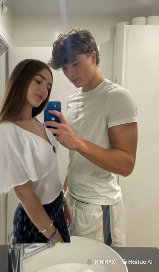 Young Couple Shares Romantic Kiss in Bathroom – AI Generated Video | Hailuo AI