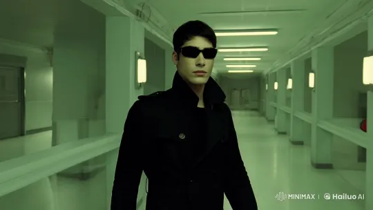 Matrix-Inspired Man in Trench Coat Searches Psychiatric Hospital – AI Generated Video | Hailuo AI