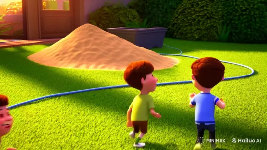 Boys and Cat Enjoy Backyard Adventures – AI Generated Video | Hailuo AI