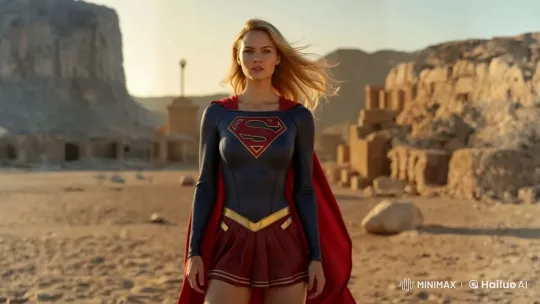 Supergirl Powers Up and Soars Above Desert Ruins – AI Generated Video | Hailuo AI