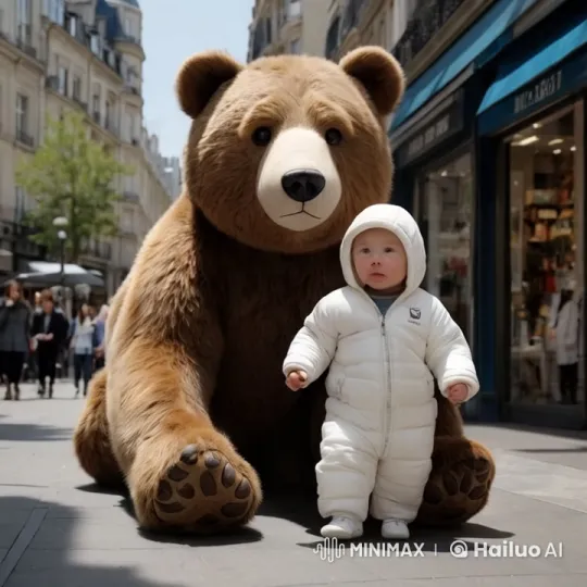 Friendly Bear and Child Dance Joyfully in City Street – AI Generated Video | Hailuo AI