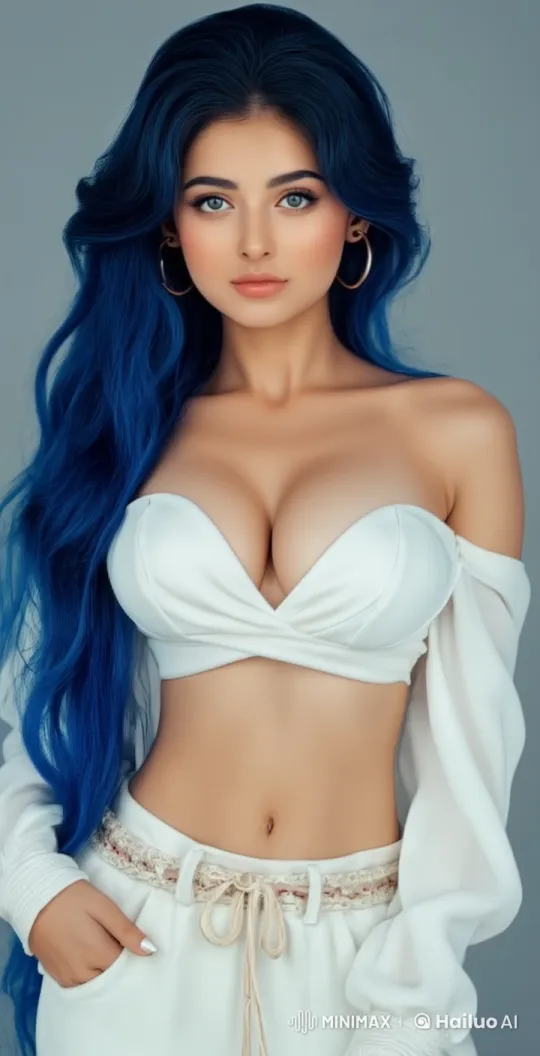Indian Model in Live2D with Blue Hair Poses Elegantly – AI Generated Video | Hailuo AI