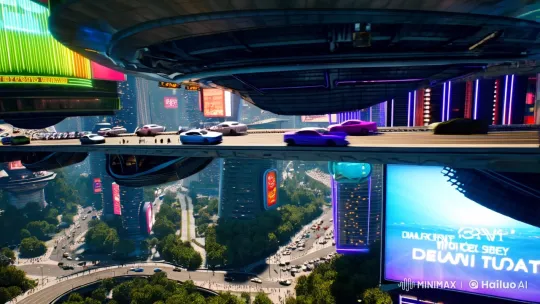 Cyberpunk Cityscape: Gravity-Defying Vehicles & Neon Skyline – AI Generated Video | Hailuo AI
