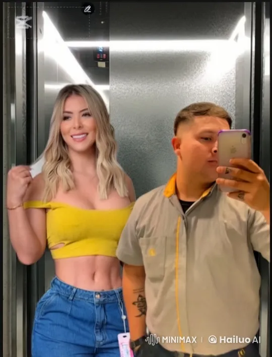Young Woman Kisses Man in Elevator Mirror – AI Generated Video | Hailuo AI