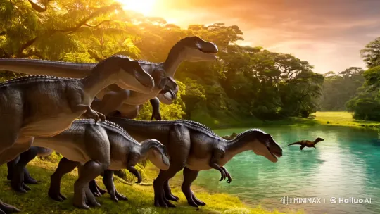 Dinosaurs in a Prehistoric Landscape – AI Generated Video | Hailuo AI