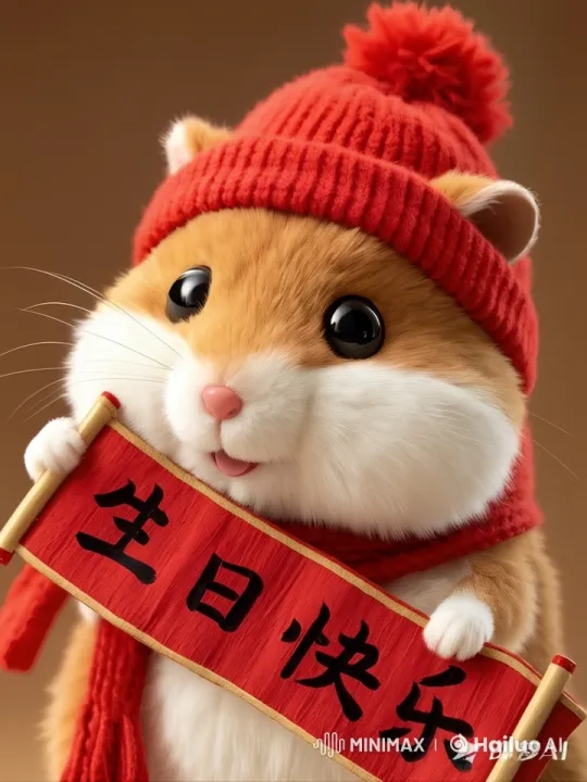 Fluffy Hamster in Red Hat Celebrates Birthday – AI Generated Video | Hailuo AI
