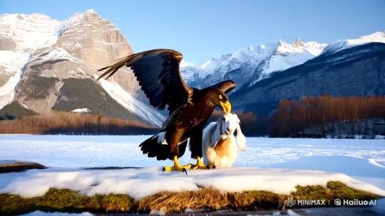 Eagle Carries Goat in Majestic Winter Landscape – AI Generated Video | Hailuo AI