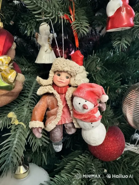 Boy Ornament Kisses Snowman in Festive Christmas Scene – AI Generated Video | Hailuo AI