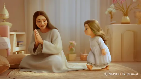 Mother-Daughter Bond in Prayer Ritual – AI Generated Video | Hailuo AI