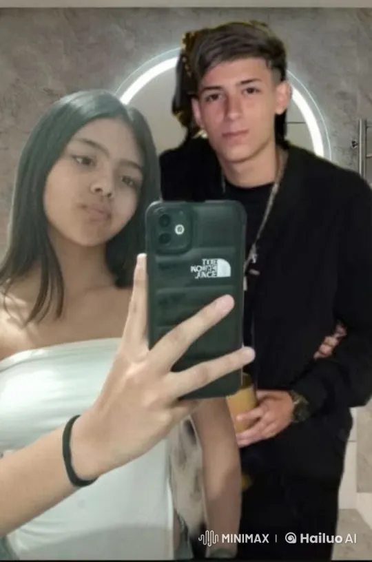 Affectionate Moment: Boy Kisses Girl's Head in Mirror Selfie – AI Generated Video | Hailuo AI