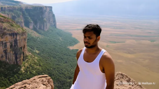 Man Walks Confidently on Cliff's Edge with Dramatic Views – AI Generated Video | Hailuo AI