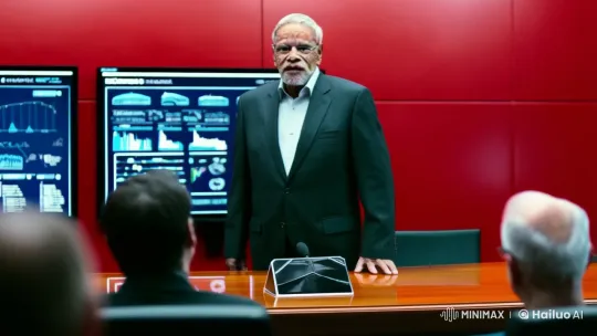 Elderly Leader Addressing Team in Modern Conference Room – AI Generated Video | Hailuo AI