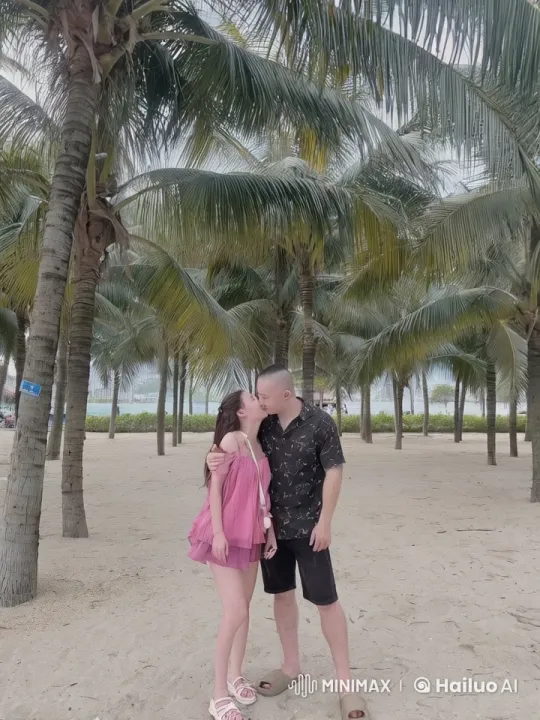 Playful Couple Enjoys Beach Fight in Tropical Paradise – AI Generated Video | Hailuo AI