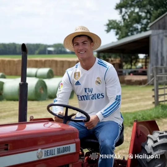 Cristiano Ronaldo in Pastoral Setting on Red Tractor – AI Generated Video | Hailuo AI