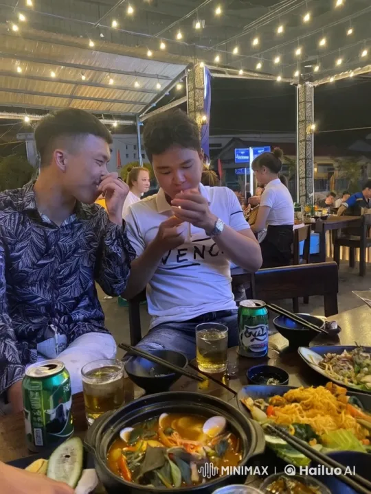 Friends Share Meal and Kungfu at Festive Outdoor Restaurant – AI Generated Video | Hailuo AI