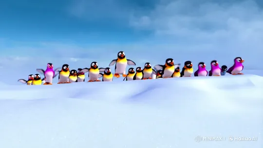 Adorable Penguins Play in Snowy Pixar Style – AI Generated Video | Hailuo AI